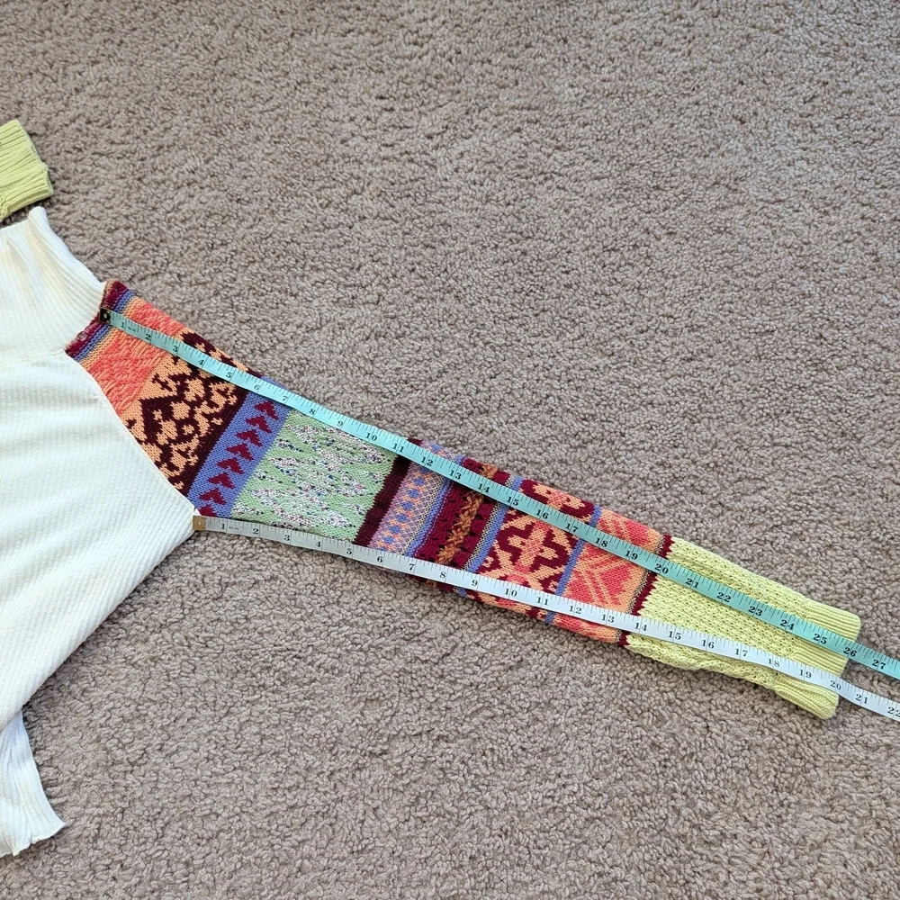 Free People Ivory Prism Ribbed Knit Sleeve Mock Neck Sweater Size XS